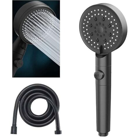 Pommeau de Douche à économie D&39eau à 5 Modes,Pommeau de Douche Réglable,Arrêt à Un Bouton,Haute Pression Salle de Bain Universel (Noir)