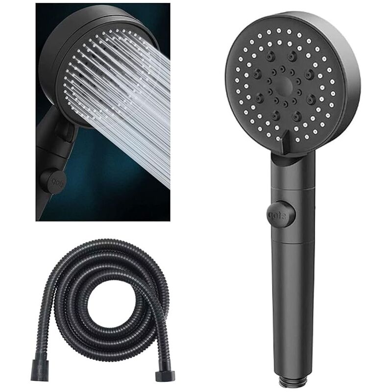 Linghhang - Pommeau de Douche à économie D'eau à 5 Modes,Pommeau de Douche Réglable,Arrêt à Un Bouton,Haute Pression Salle de Bain Universel (Noir)