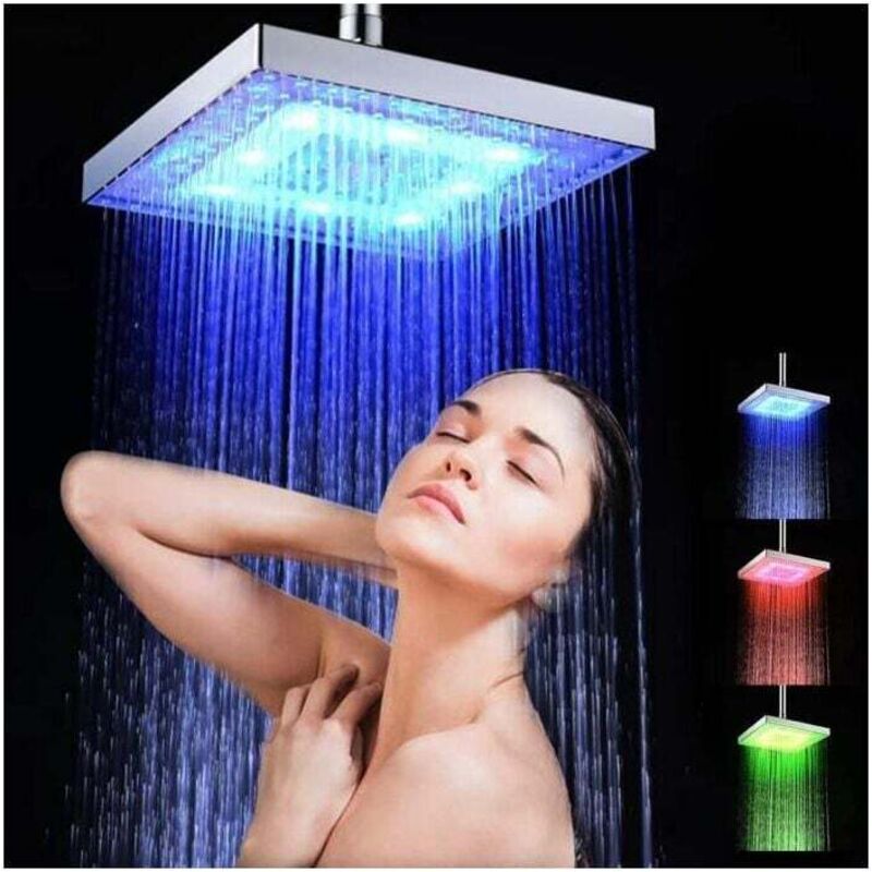 Pommeau de douche à effet pluie carré, pommeau de douche automatique à capteur de température de couleur RVB à led chaudePratique et pratique