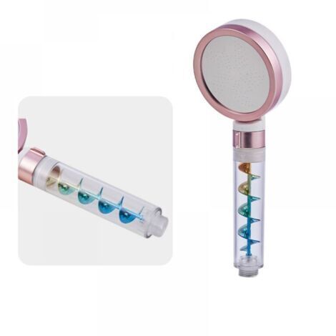 Pommeau de douche à fonctions de filtration multiples : adoucit l’eau, élimine le chlore, hydrate, convient aux peaux de type A ou roses.