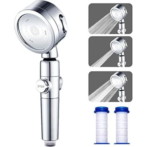 Pommeau de Douche à Haute Pression, 3 Mode à Option, Pommeau de Douche Rotatif 360° d’Économie d’Eau Douchettte avec Système de Filtration
