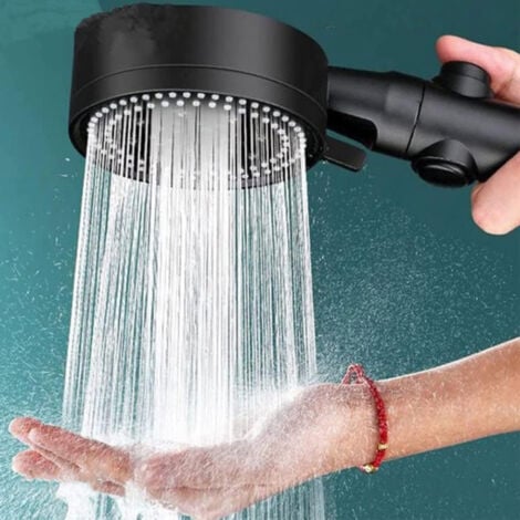 NAXUNNN Pommeau de Douche à Haute Pression économie d'eau, Douchette Douche Salle de Bain Réglable à 6 Modes, Pommeau de Douche Anti Calcaire avec arret, Facile à Installer (Noir-A)