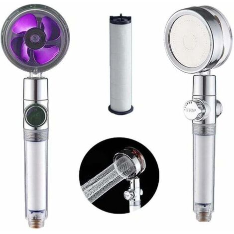 Pommeau de Douche à Hélice Haute Pression,Pommeau de Douche Pivotant à 360 °.Douchette à Main Haute Pression,Avec 1 filtre et Interrupteur de Pause Pommeau de Douche Economiseur d'eau(Violette)