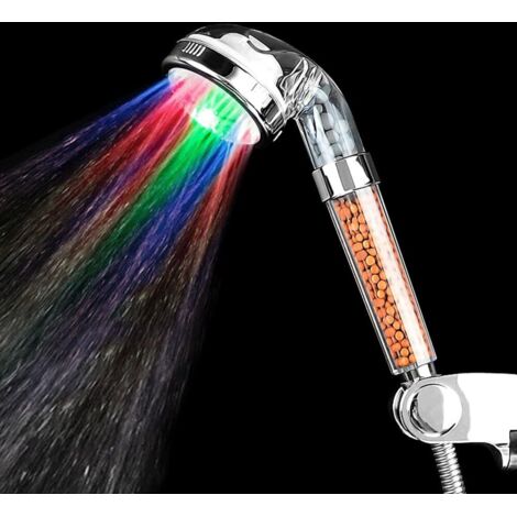 Pommeau de douche à LED avec filtration et éclairage intégré, douchette à main avec 7 couleurs pour une pression d'eau accrue