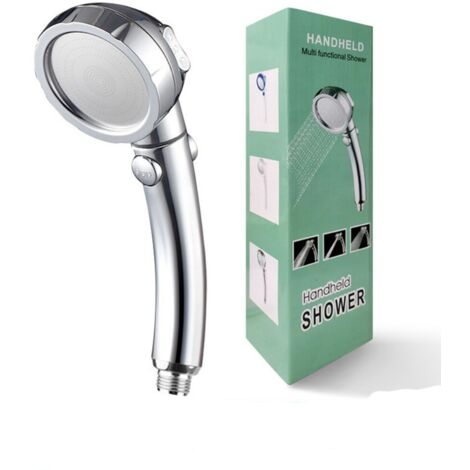 Pommeau de Douche à Main 3 Vitesses Argenté avec Interrupteur Boîte Anglaise Haute Pression