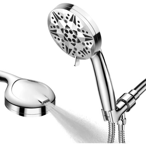 Pommeau de Douche à Main avec Tuyau de 1.5m, 8 Modes de Pulvérisation + Intégré 2-Mode Spray Lavage Douchette Douche Salle de Bain, Haute Pression Têtes de Douche pour Bain Lavage Nettoyage (Argent)