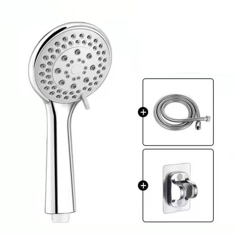 Linghhang - Pommeau de douche à main pressurisé, cinq modes, avec tuyau en acier inoxydable de 1,5 m et base sans poinçon