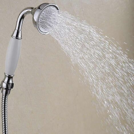 Pommeau de douche à main style téléphone classique - Douchette effet pluie avec poignée en céramique rétro et flexible de 1,5 m, robinet de salle de bain chromé-AquaForge