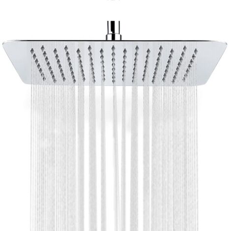 Pommeau de douche à main ultra-mince, pommeau de douche carré, acier inoxydable 304 avec buse en silicone, accessoires de salle de bain (25 cm)