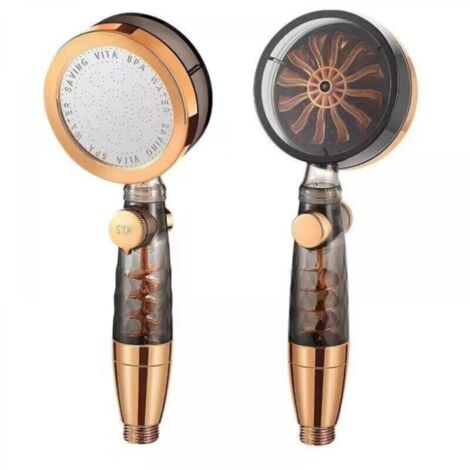 Pommeau de douche à trois positions, pomme de douche turbo avec bouton d'arrêt, doré
