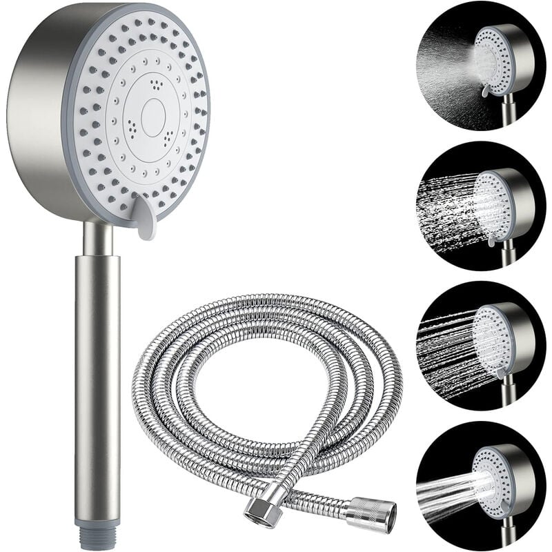 Alovez - Pommeau de Douche, Acier Inoxydable Anti Calcaire Economiseur D'eau Haute Pression Douchette, Tuyau 2M, Flexible de douche Installation et