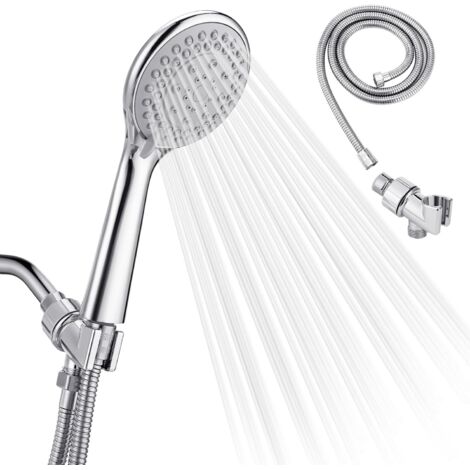 Pommeau de douche amovible avec flexible, pommeau de douche haute pression, 5 fonctions, flexible et support en acier inoxydable