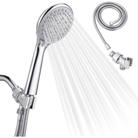 Pommeau de douche amovible avec flexible, pommeau de douche haute pression, 5 fonctions, flexible et support en acier inoxydable