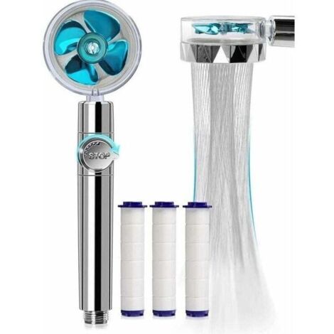 Pommeau de Douche Anti Calcaire Economie Deau, Pommeau de Douche Helice Haute Pression Filtre à Trois Niveaux Système de Filtrage avec Filtre 5 Coton PP Remplaable