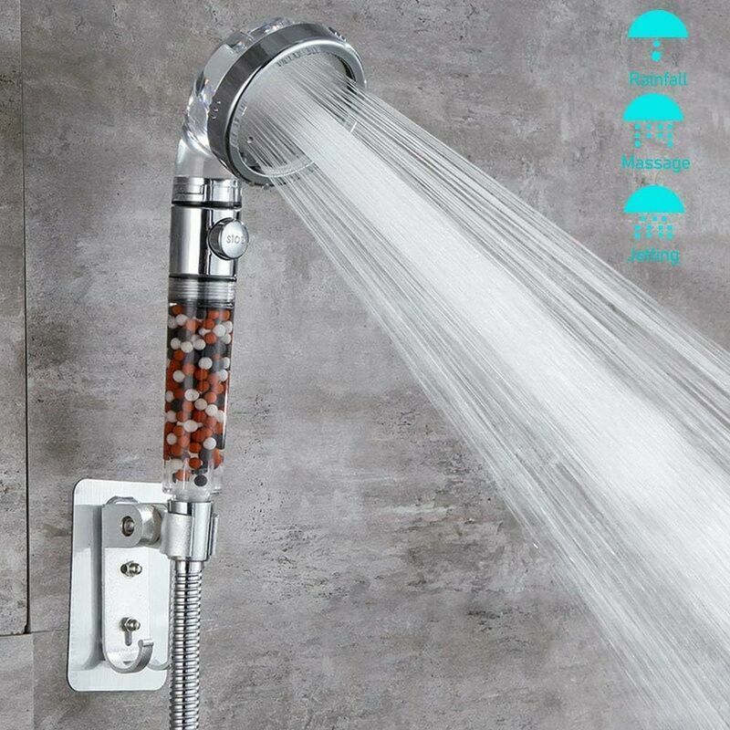 Pommeau de douche anti calcaire haute pression SPA avec arrêt d'eau douchette 3 modes pulvérisation économie d'eau filtrant à main ou mural