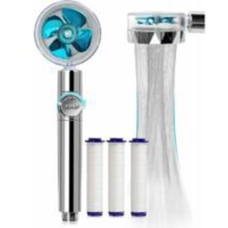 Pommeau de douche anticalcaire à économie d'eau avec hélice haute pression, système de filtration à trois niveaux et filtre en coton PP remplaçable (5-AquaForge).