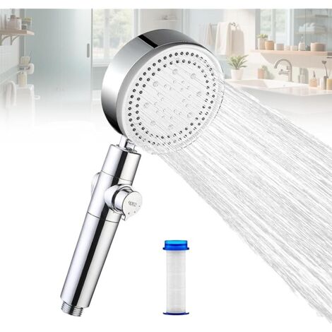 Pommeau de douche augmentant la pression, pommeau de douche avec filtre, tête de douche avec 3 modes de jet d'eau, arrêt à un bouton, interface internationale G1/2, pour bain et spa