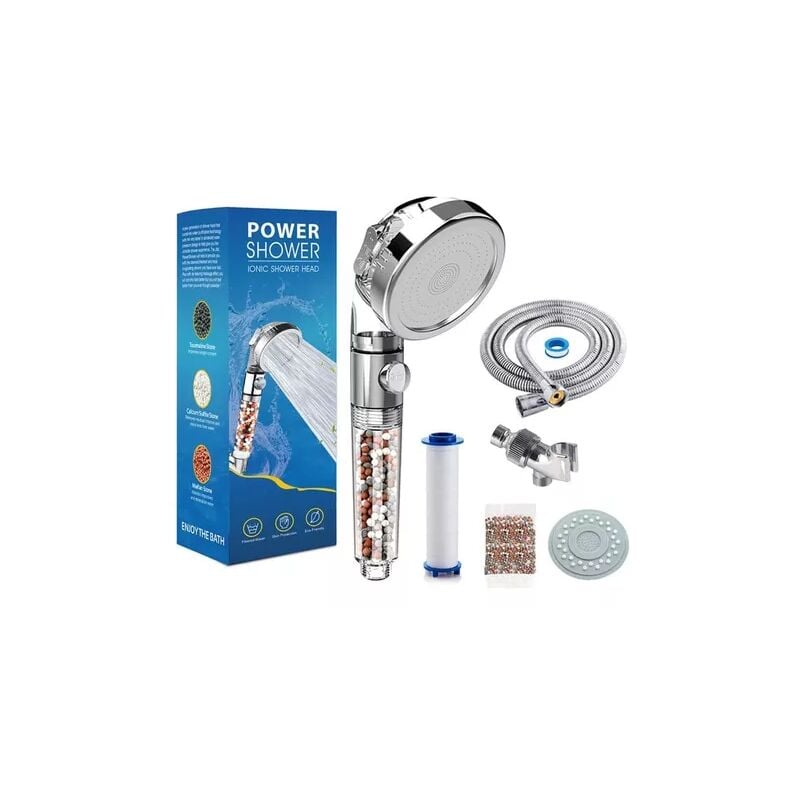 Tonchean - Pommeau de douche avec filtre à eau à trois vitesses et système de purification d'eau à ions négatifs