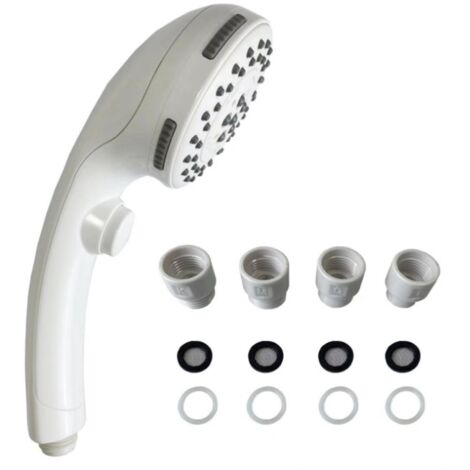 Pommeau de douche blanc chromé avec bouton d'arrêt, pommeau de douche à main, pommeau de douche + connecteur KMGT, 1 pièce
