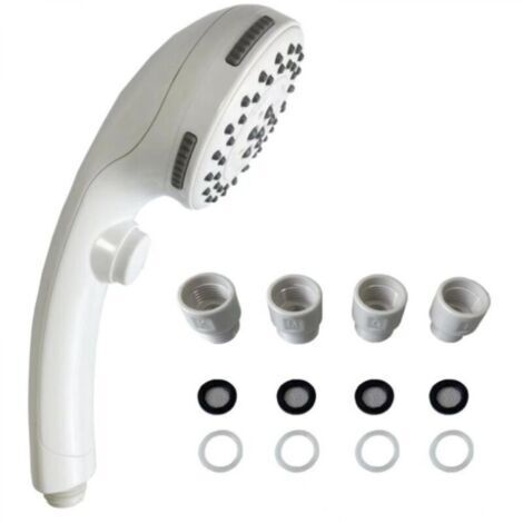 Pommeau de douche blanc chromé avec bouton d'arrêt, pommeau de douche à main, pommeau de douche + connecteur KMGT, 1 pièce