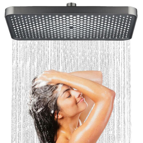 Pommeau de douche carré 32 cm - Tête de douche pluie XXL à haute pression en ABS Noir Mat - Économie d'eau, Anti-calcaire et Orientable pour Salle de Bain