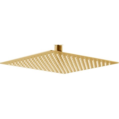 Pommeau de douche carré extra-plat 30x30 cm en acier inoxydable brossé or
