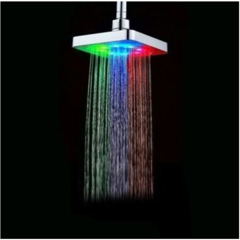 Pommeau de douche carré lumineux à LED multicolores et à effet pluie