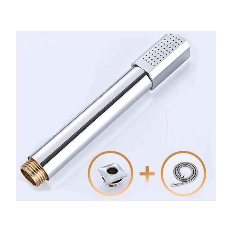 Pommeau de douche carré, pommeau de douche à main en laiton et acier inoxydable sous pression, avec tuyau d'arrivée d'eau