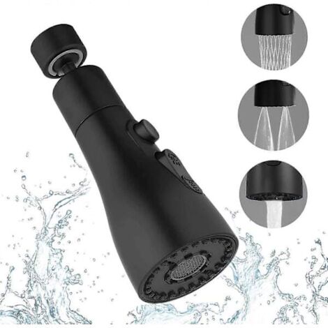 Pommeau de douche de cuisine noir, buse à 3 positions pour robinet de cuisine, pommeau de douche pour cuisine, robinet de cuisine avec pommeau de douche, rallonge de robinet