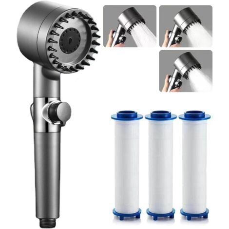 Pommeau de Douche, Douchette Haute Pression avec 3 Types de Jets, avec 3 Filtre Coton PP Remplaçable