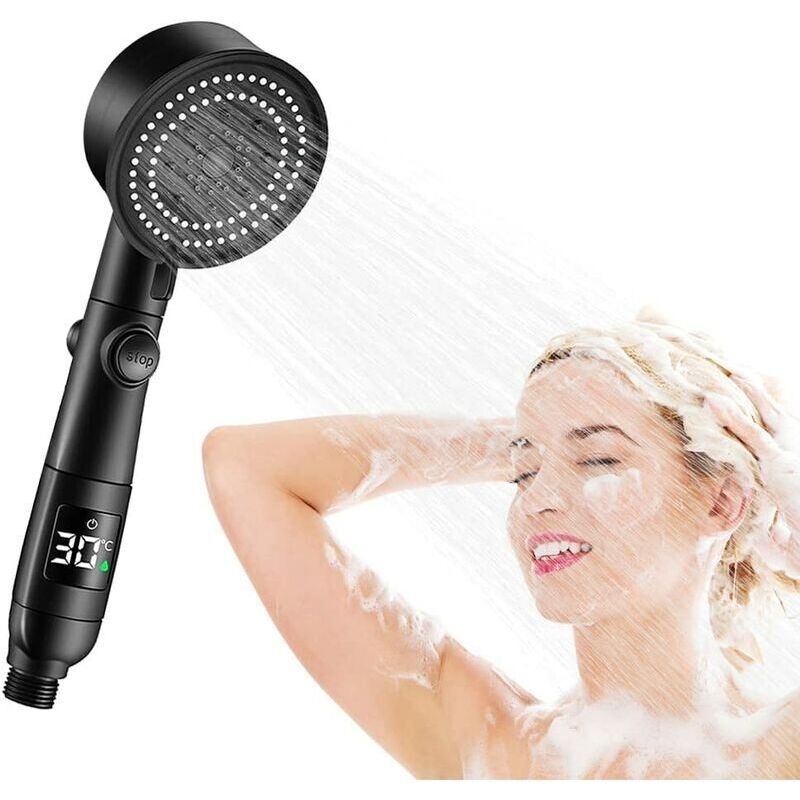 Lablanc - Pommeau de douche économe en eau, gagnant du test avec affichage de la température, 5 modèles de jet haute pression, pommeau de douche à