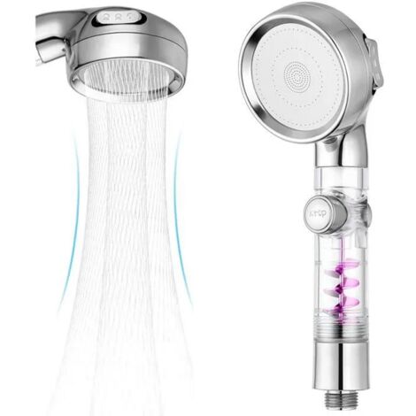 Pommeau de Douche economie d'eau, Pommeau de Douche à Helice Haute Pression avec filtre en coton intégré, 3 modes de sortie d'eau