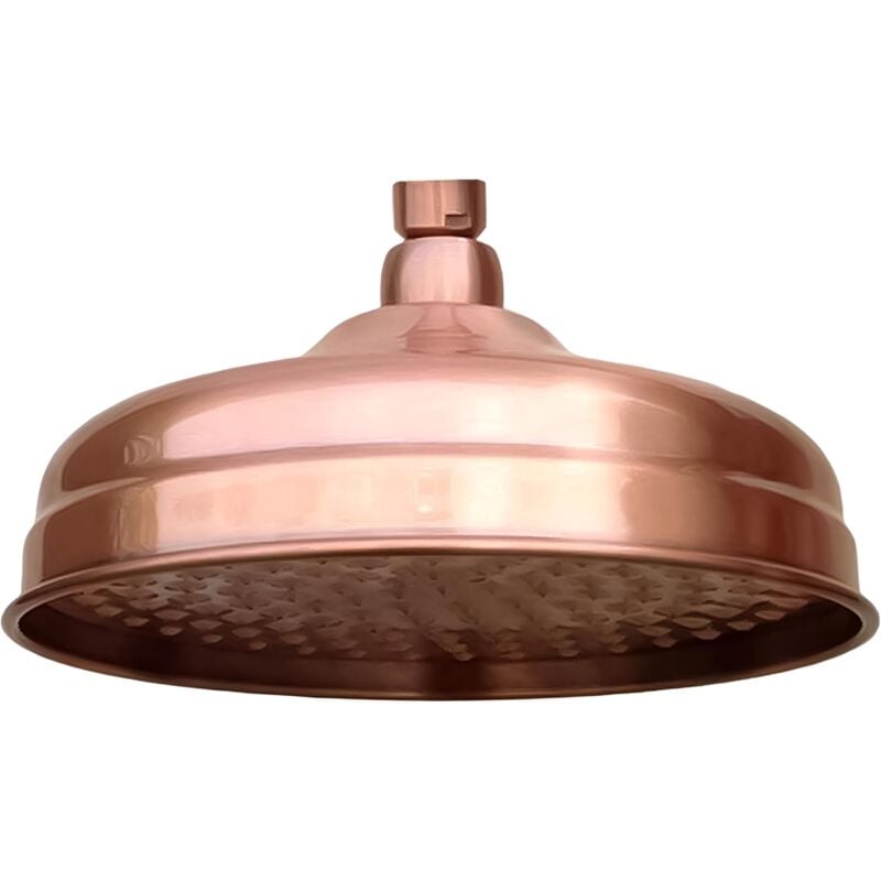 Tonchean - Pommeau de douche en cuivre rouge antique rond de 8 pouces, tube d'extension de pommeau de douche à effet pluie, bras mural, accessoires