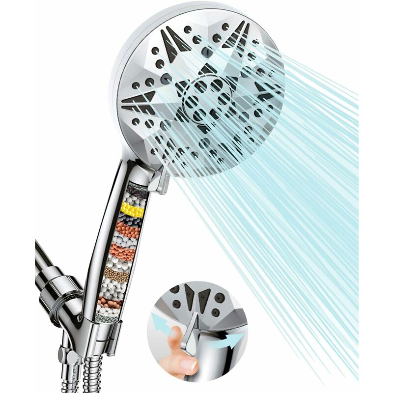 Sunxury - Pommeau de douche filtré, pomme de douche haute pression 10 modes avec filtres à 15 étapes, pomme de douche à main amovible avec tuyau de