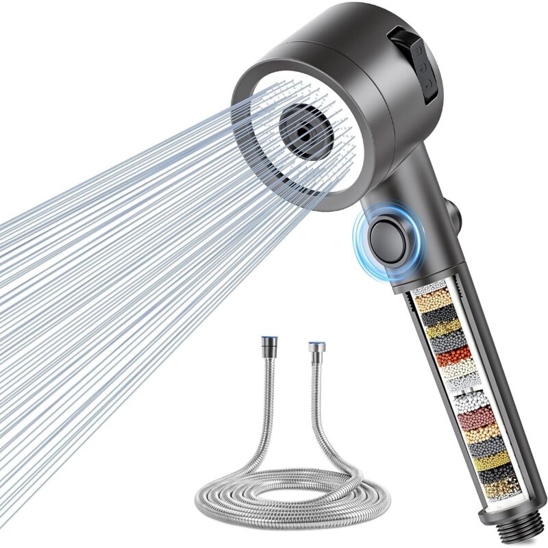 Sjqka Anti-limescale Shower Head With 20-stage Filter, High-pressure Shower Head And 1.5m Hose, 3-jet Shower Head For Bathroom