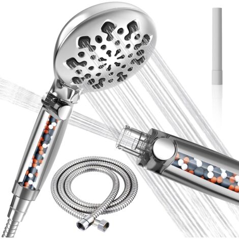 Pommeau de Douche Filtrant avec 2, 10 Types de Jets Douchette, tuyau 1,5M, Haute Pression, Économique, Anti-calcaire Fonction à Plusieurs Niveaux, Idéale pour L'eau