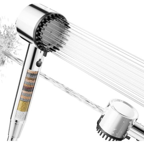Pommeau de Douche Filtrante Haute Pression - Filtre 20 Couches, 5 Modes de Jet, Flexible 1,5M - Économiseur d'Eau pour Éliminer Calcaire, Chlore et Bactéries (Chrome)