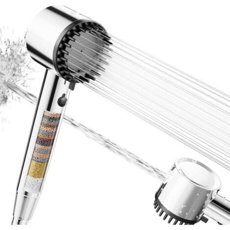 Pommeau de Douche Filtrante Haute Pression - Filtre 20 Couches, 5 Modes de Jet, Flexible 1,5M - Économiseur d'Eau pour Éliminer Calcaire, Chlore et Bactéries (Chrome)