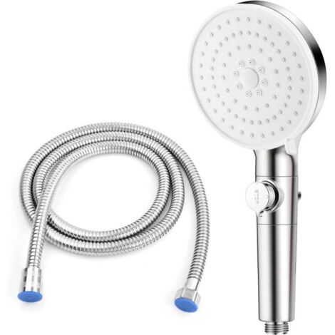 Pommeau de Douche Filtre 5 Modes Haute Pression avec Arrêt d'Eau et Tuyau 1.5m Anti Calcaire pour Salle de Bain