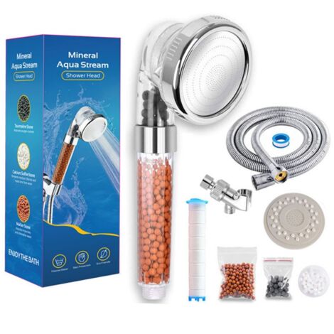 Pommeau De Douche - Filtre À 3 Étapes - Tuyau En Acier Inoxydable 2 M - Pression Renforcée - 3 Modes (Pluie Jet Massage) - Pour Eau Calcaire
