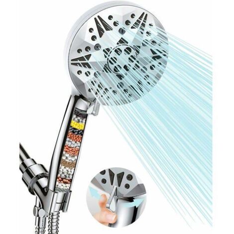Pommeau De Douche Filtré, Pomme De Douche Haute Pression 10 Modes Avec Filtres À 15 Étapes, Pomme De Douche À Main Amovible Avec Tuyau De 79 Pouces