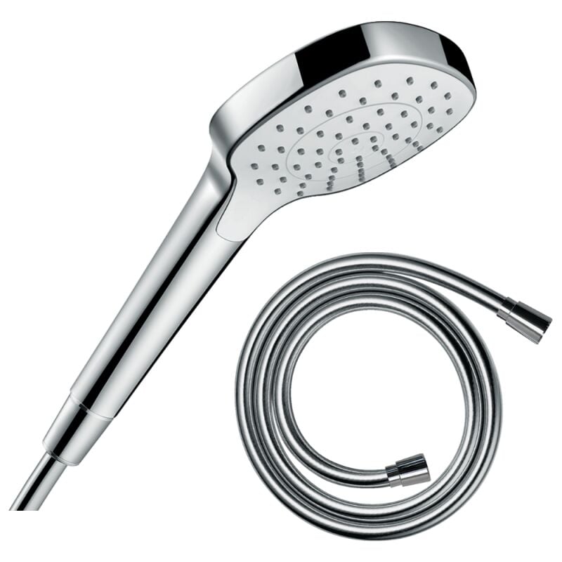 Pommeau de douche HANSGROHE Croma Select E EcoSmart blanc/chromé + flexible de douche 1,60 m HANSGROHE Isiflex chromé