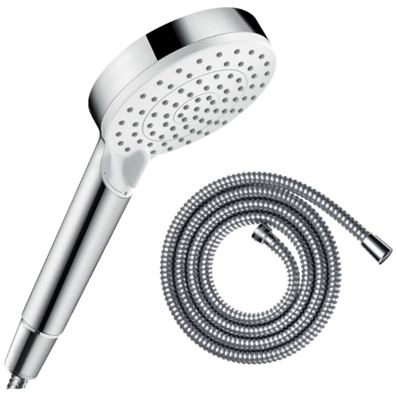 Hansgrohe - Pommeau de douche Crometta EcoSmart 2 jets blanc/chromé + flexible de douche 1,60 m Metaflex chromé