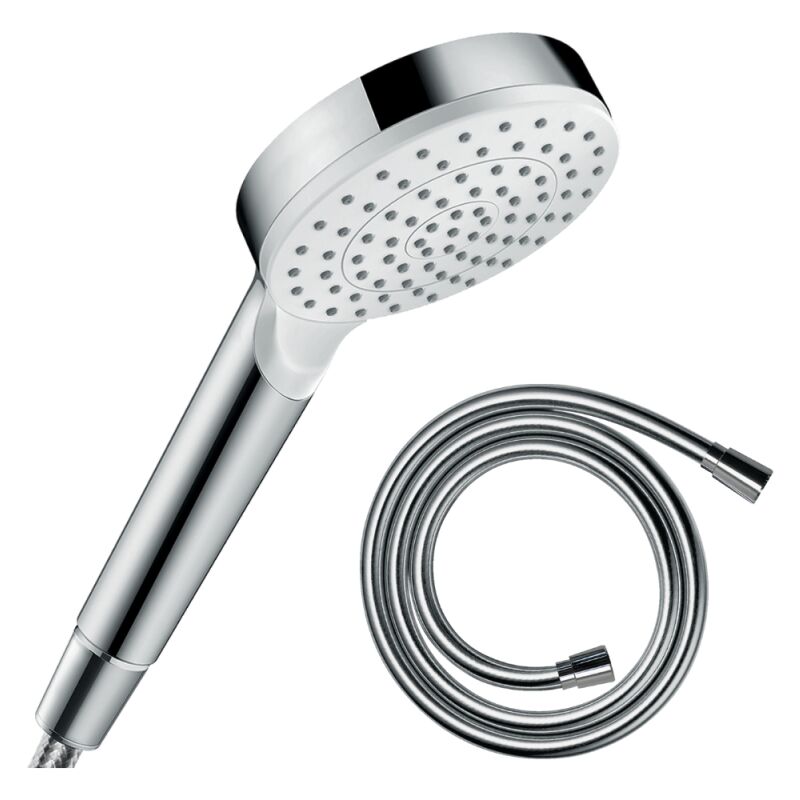 Hansgrohe - Pommeau de douche Crometta EcoSmart blanc/chromé + flexible de douche 1,25 m Isiflex chromé