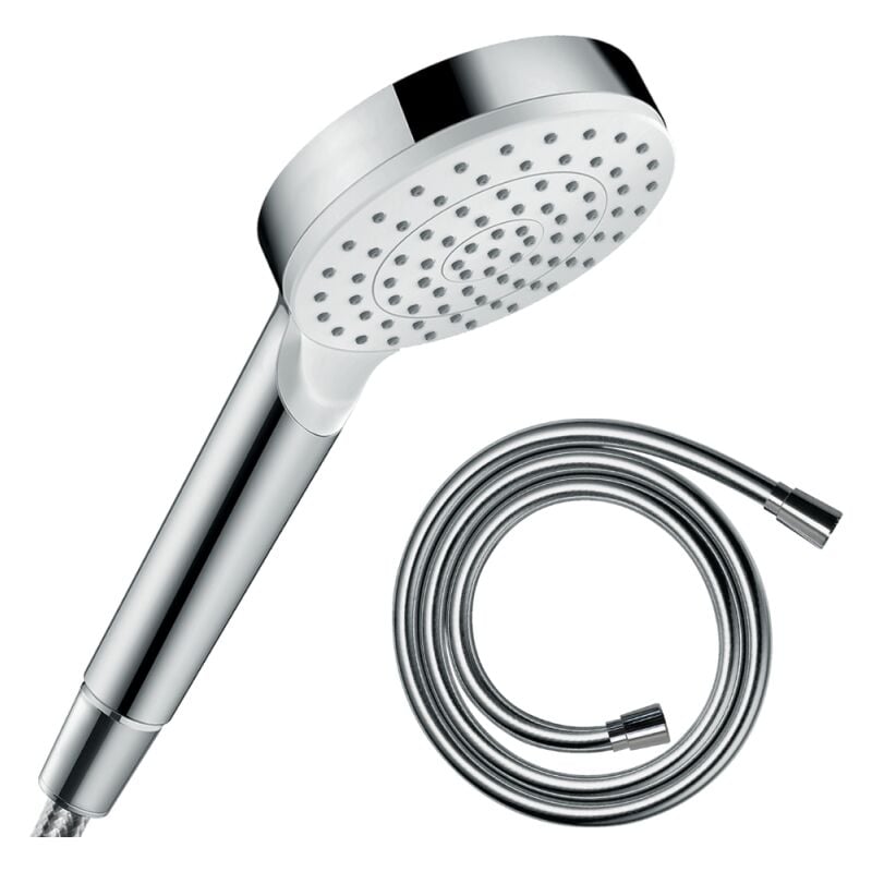 Hansgrohe - Pommeau de douche Crometta EcoSmart blanc/chromé + flexible de douche 1,60 m Isiflex chromé