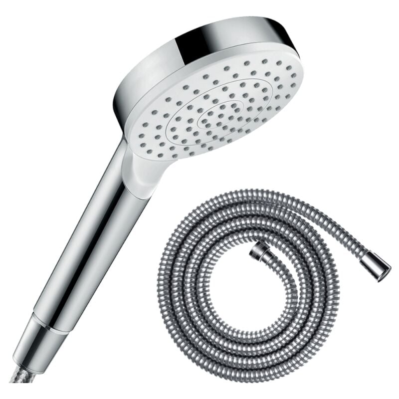Hansgrohe - Pommeau de douche Crometta EcoSmart blanc/chromé + flexible de douche 1,25 m Metaflex chromé
