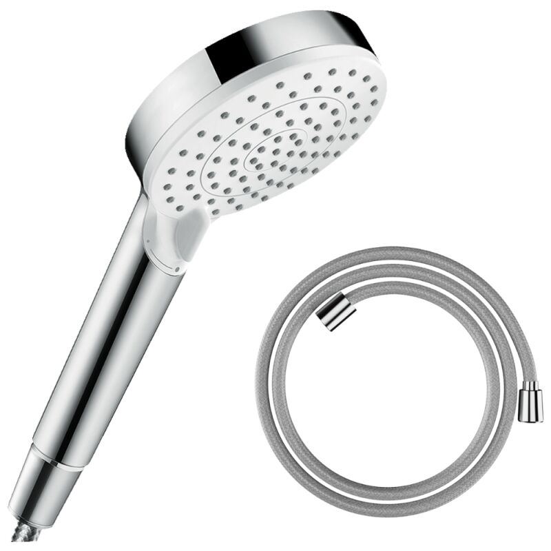Hansgrohe - Pommeau de douche Crometta EcoSmart 2 jets blanc/chromé + flexible de douche Designflex 125 cm chromé