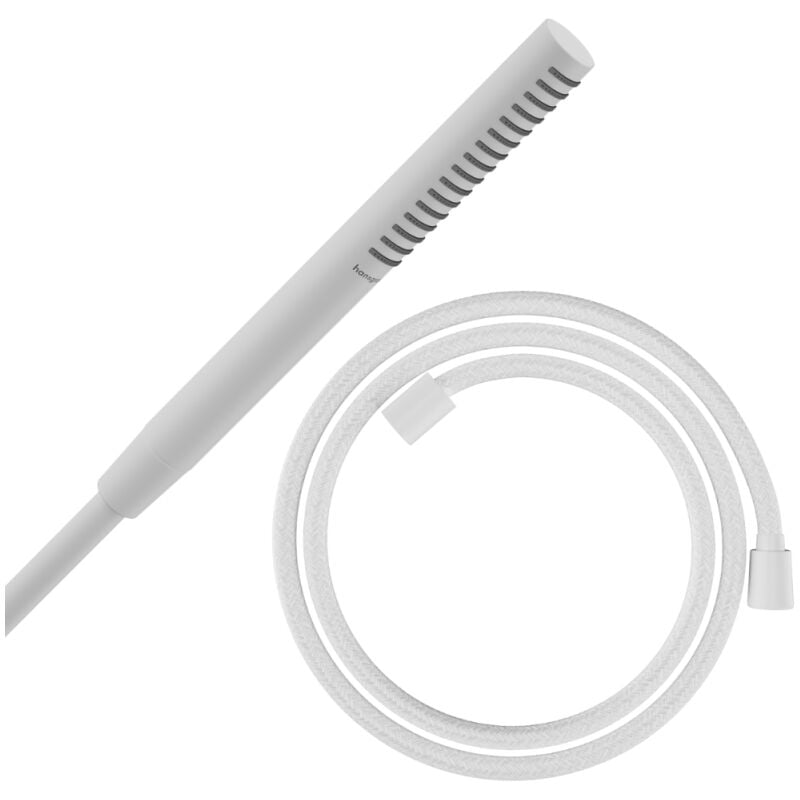 Pommeau de douche HANSGROHE Pulsify S 100 EcoSmart blanc mat + flexible de douche HANSGROHE Designflex 160 cm blanc mat