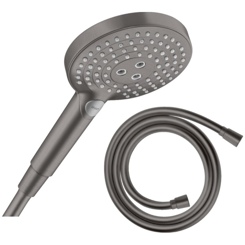 Hansgrohe - Pommeau de douche Raindance Select s EcoSmart 120 3 jets noir chromé brossé + flexible de douche 1,60 m Isiflex noir chromé brossé