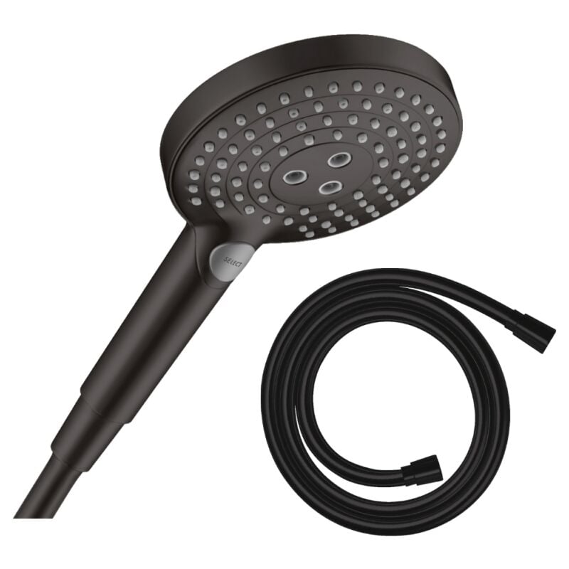 Hansgrohe - Pommeau de douche Raindance Select s EcoSmart 120 3 jets noir mat + flexible de douche 1,25 m Isiflex noir mat